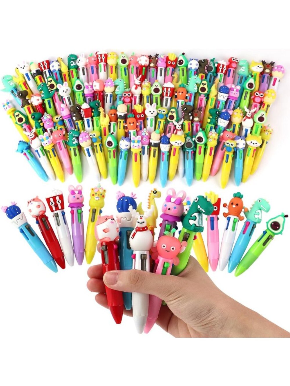 100PCS Kawaii 4-in-1 Fun Ballpoint Pens, Multicolor Stationery for Kids & Adults